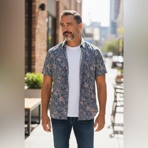 UNTUCKit Durize Shirt Short Sleeve 100% Linen DURIZE-SS Size Large Tropical